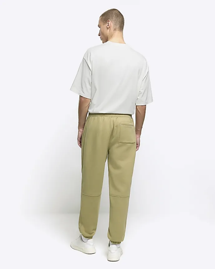 Green regular fit rib panel joggers