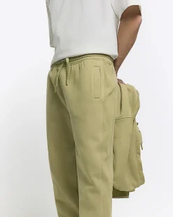 Green regular fit rib panel joggers
