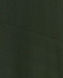 Green rib asymmetric bodycon midi dress