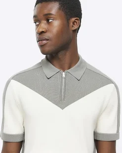 Green slim fit colour block knit polo