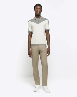 Green slim fit colour block knit polo