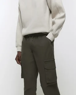 Green slim fit ripstop cargo trousers