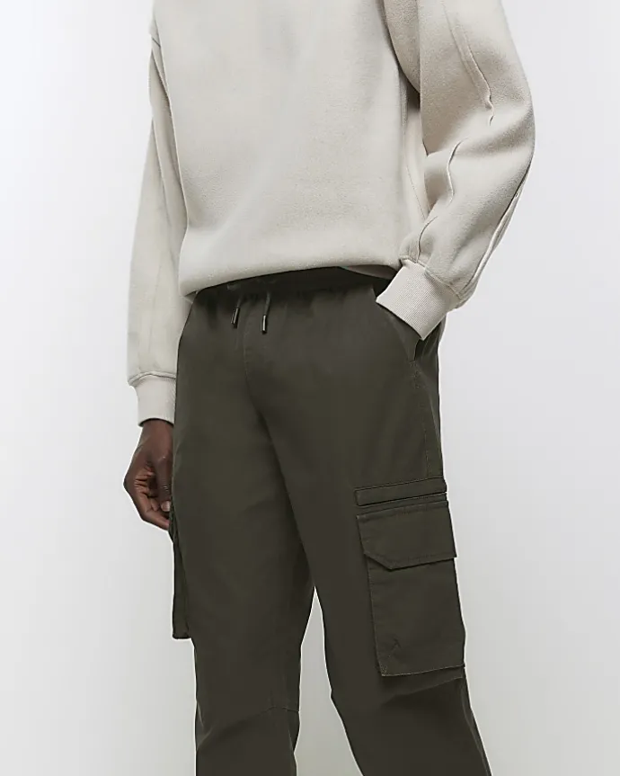 Green slim fit ripstop cargo trousers