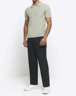 Green slim fit textured knit polo