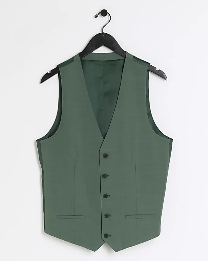 Green slim fit waistcoat