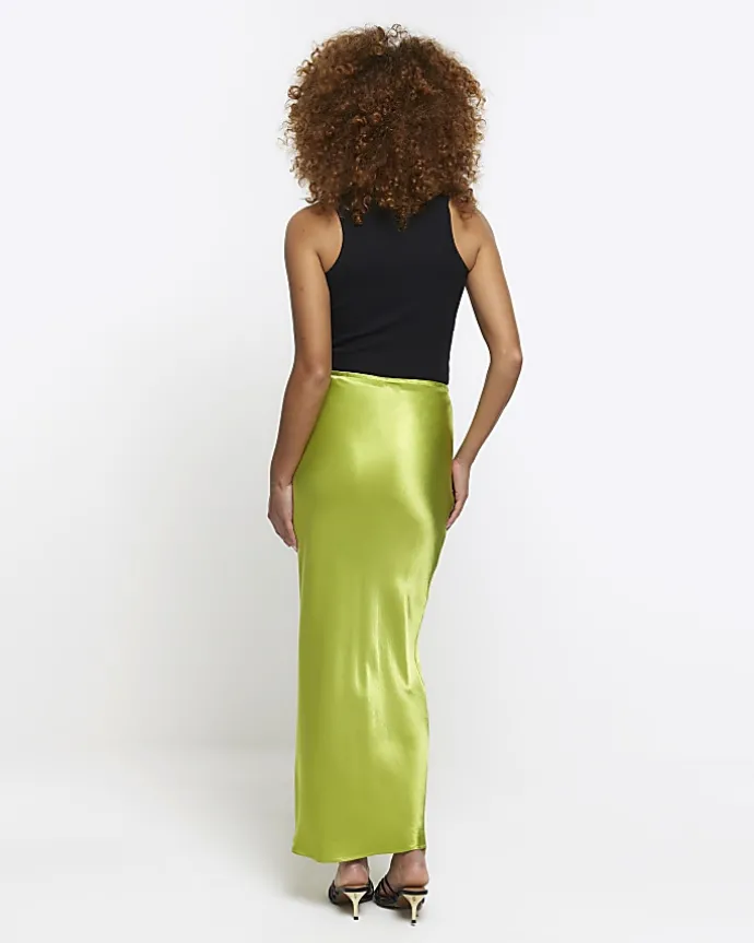 Green tie waist midi skirt