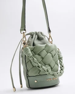 Green weave bucket cross body bag