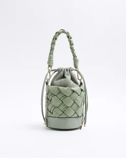 Green weave bucket cross body bag