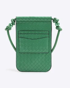 Green weave phone cross body bag