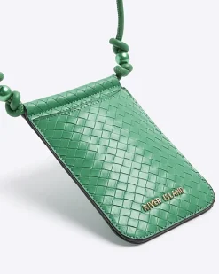 Green weave phone cross body bag