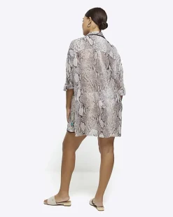 Grey animal print sheer beach shirt