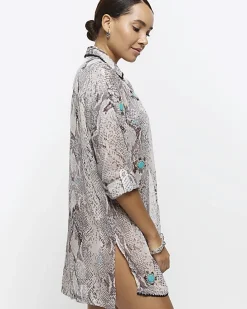 Grey animal print sheer beach shirt