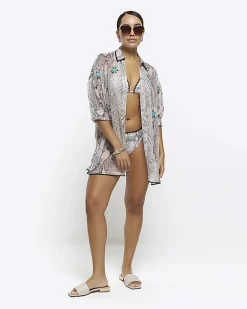 Grey animal print sheer beach shirt