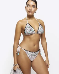 Grey animal print tie side bikini bottoms
