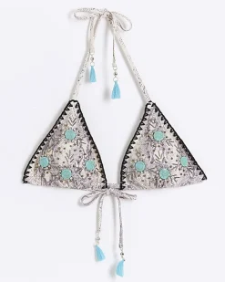 Grey animal print triangle bikini top