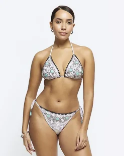 Grey animal print triangle bikini top