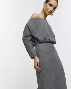 Grey asymmetric sweatshirt maxi dress