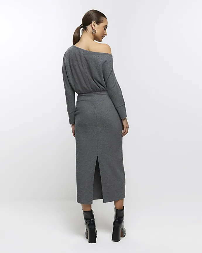 Grey asymmetric sweatshirt maxi dress