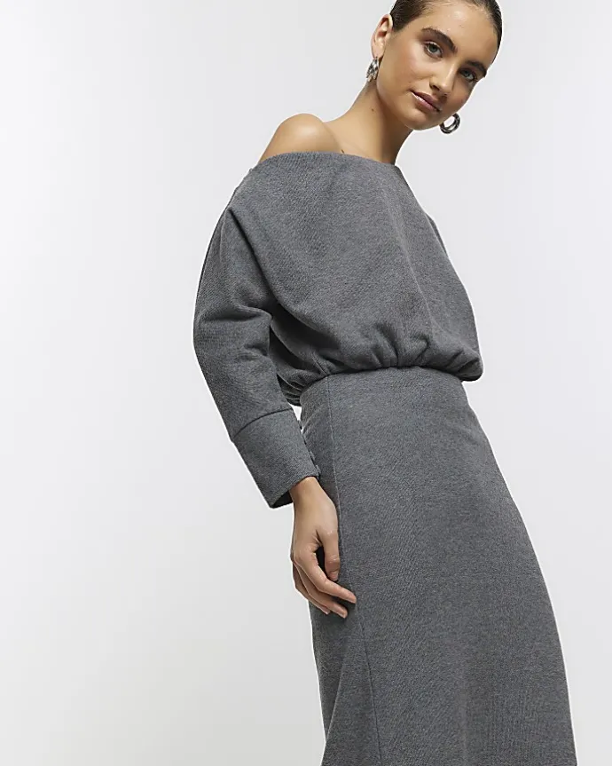 Grey asymmetric sweatshirt maxi dress