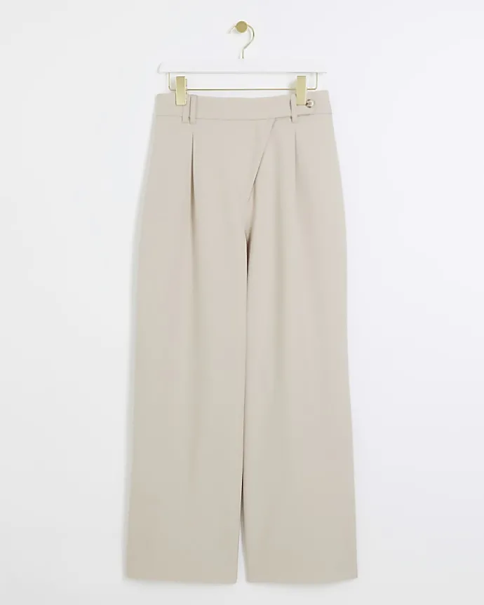 Grey asymmetric waist wide leg trousers