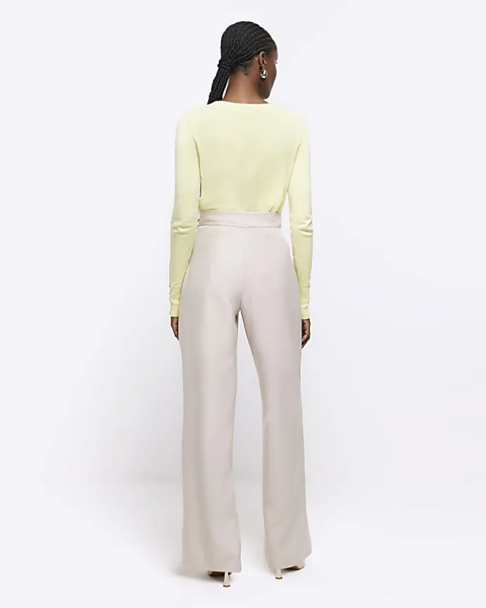 Grey asymmetric waist wide leg trousers