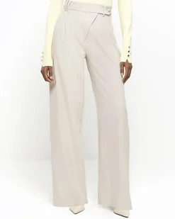 Grey asymmetric waist wide leg trousers