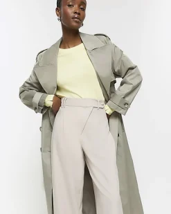 Grey asymmetric waist wide leg trousers