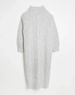 Grey cable knit jumper midi dress