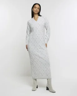 Grey diamante jumper midi dress