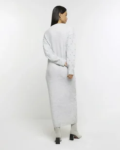 Grey diamante jumper midi dress