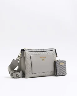 Grey embossed RI cross body bag