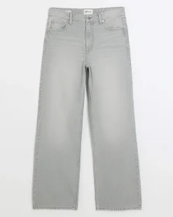 Grey faded high waist relaxed straight jeans