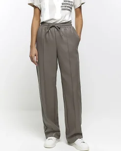 Grey faux leather wide leg trousers