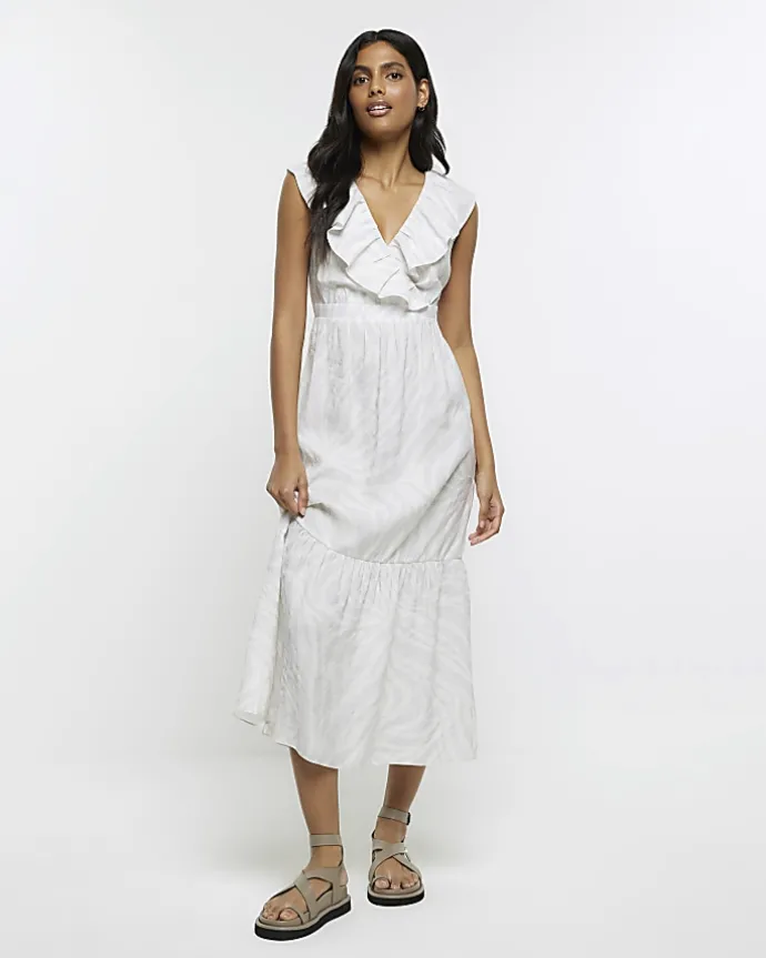 Grey frill swing maxi dress
