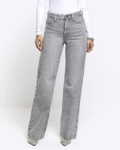 Grey high waisted relaxed straight fit jeans