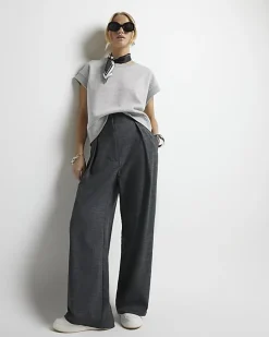 Grey high waisted wide leg trousers