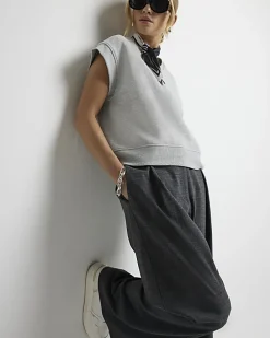 Grey high waisted wide leg trousers