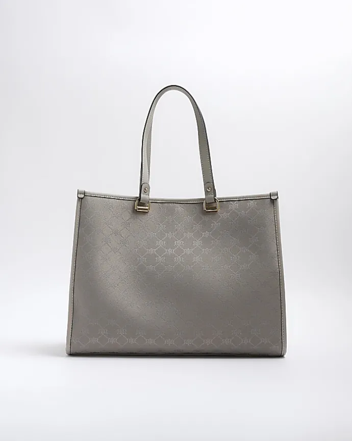 Grey jacquard monogram shopper bag