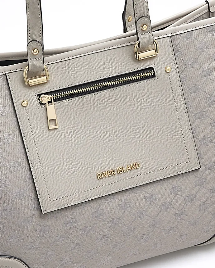 Grey jacquard monogram shopper bag