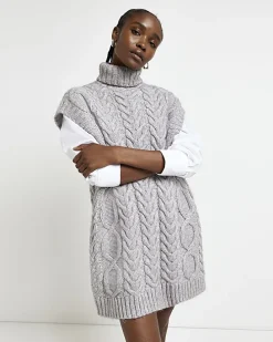 Grey jumper mini shirt dress