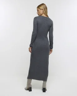 Grey knit bodycon midi dress