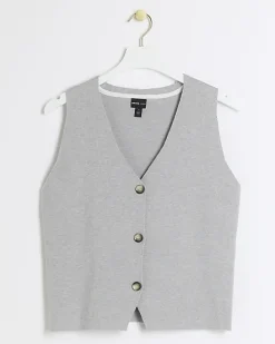 Grey knit button up waistcoat