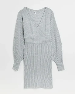 Grey knit long sleeve jumper mini dress