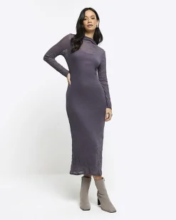 Grey mesh bodycon maxi dress