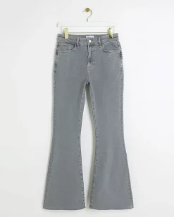 Grey mid rise tummy hold flared jeans