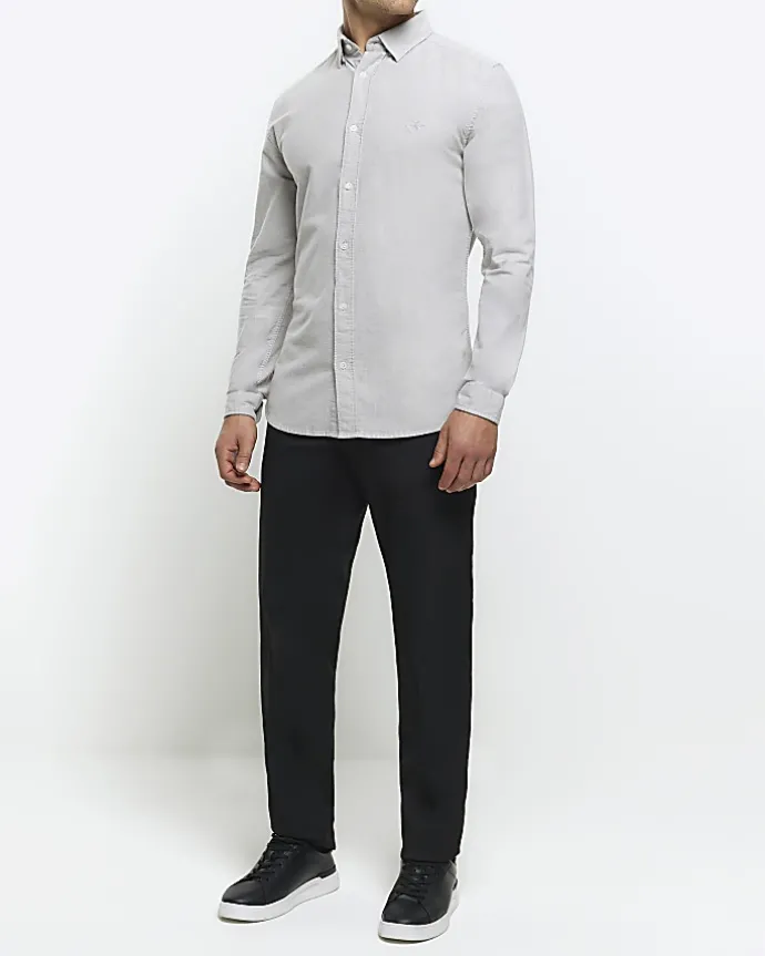 Grey muscle fit oxford smart shirt