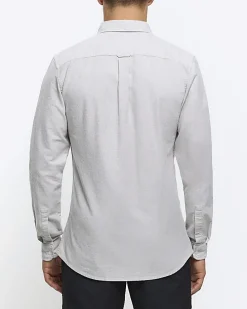 Grey muscle fit oxford smart shirt