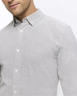 Grey muscle fit oxford smart shirt