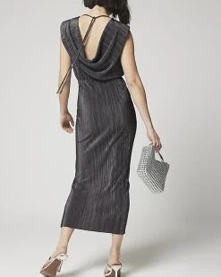 Grey plisse ruched dress