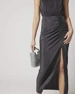 Grey plisse ruched dress